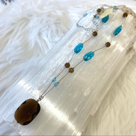 LIA SOPHIA necklace style 205 silver turquoise and brown crystals adjustable - Picture 6 of 11